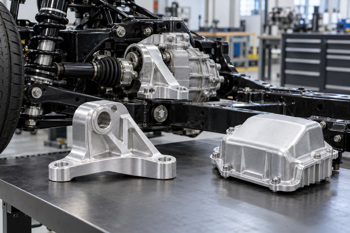 Illustrative automotive aluminium bracket and housing integration