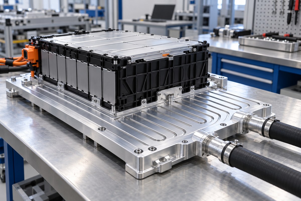 Illustrative battery module with aluminium cooling components