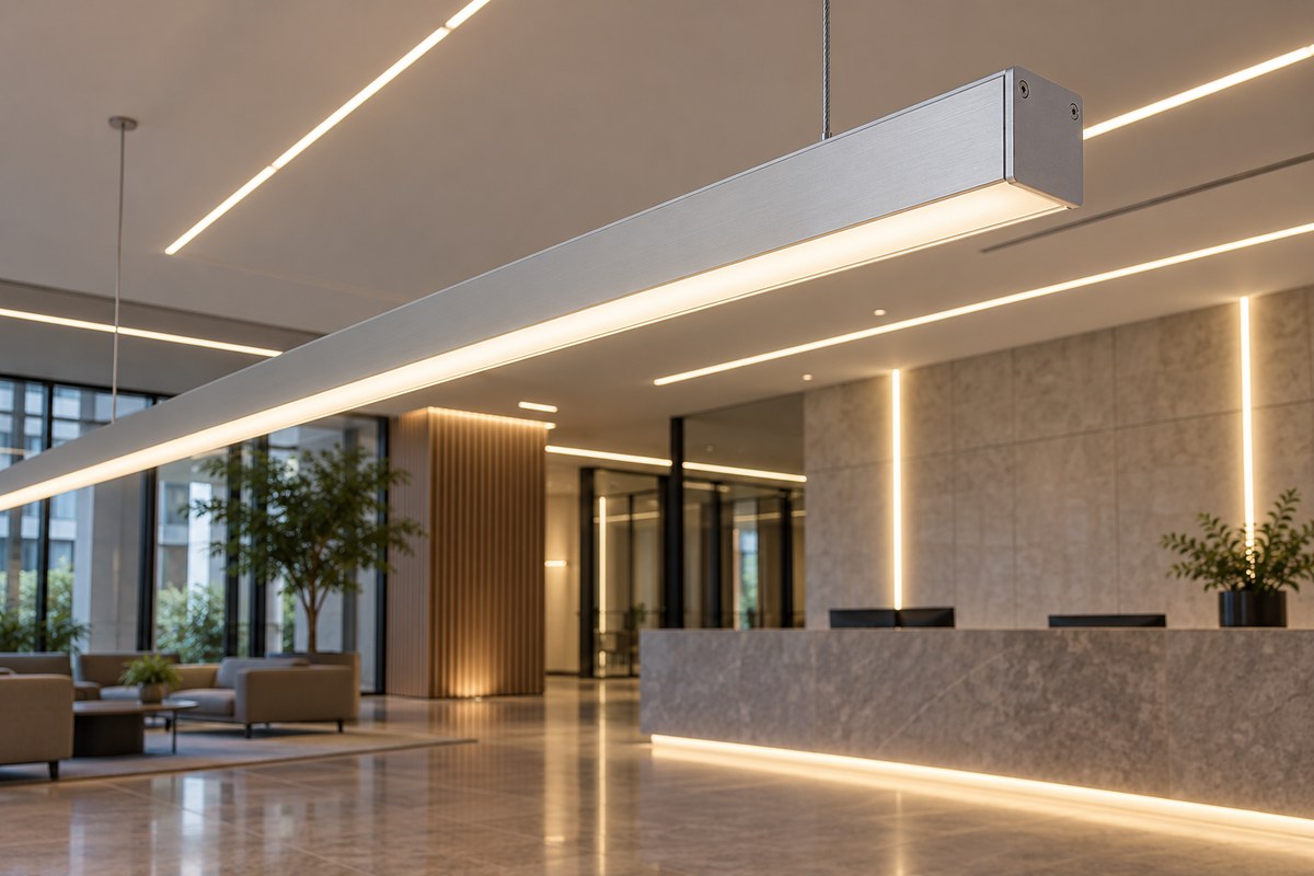 Illustrative linear LED lighting with aluminium housing and diffuser